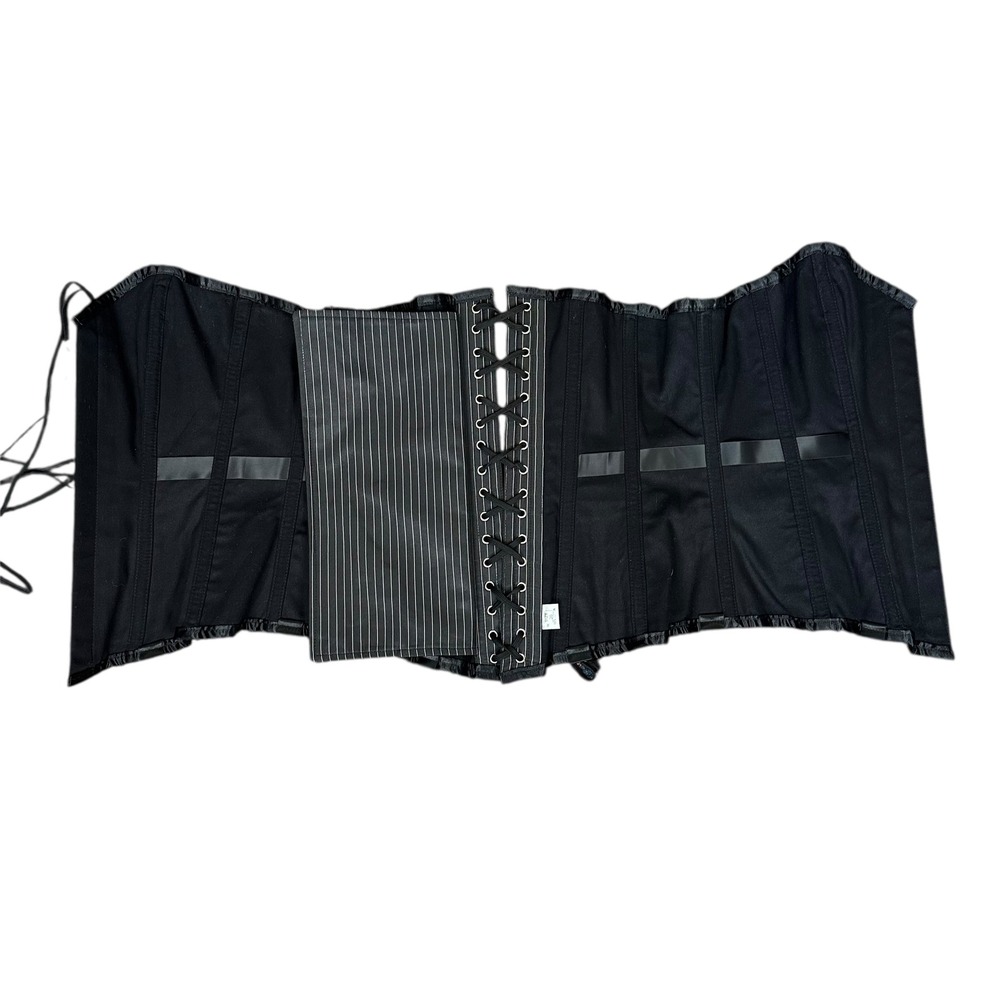 XL Black Pinstripe Corset Lace Up Back Sweetheart Busk Front Steampunk Goth Vamp - Picture 6 of 8